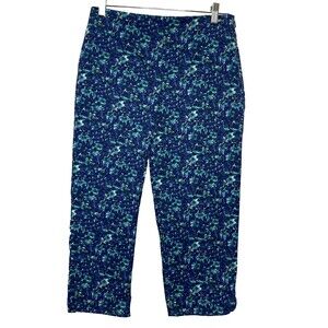 Talbots Pants Womens 6 Blue Floral Print Heritage Chino Stretch Flat Front
